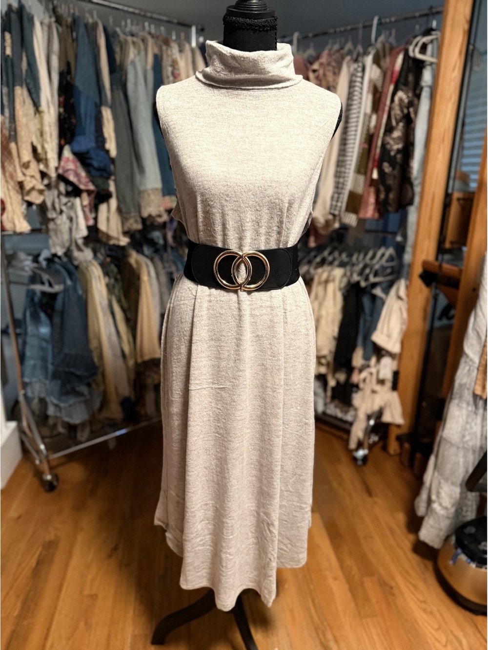 DEAR SCARLETT Glam Set Turtleneck Midi Dress & Cardigan Heather Grey NWT S - Picture 5 of 7